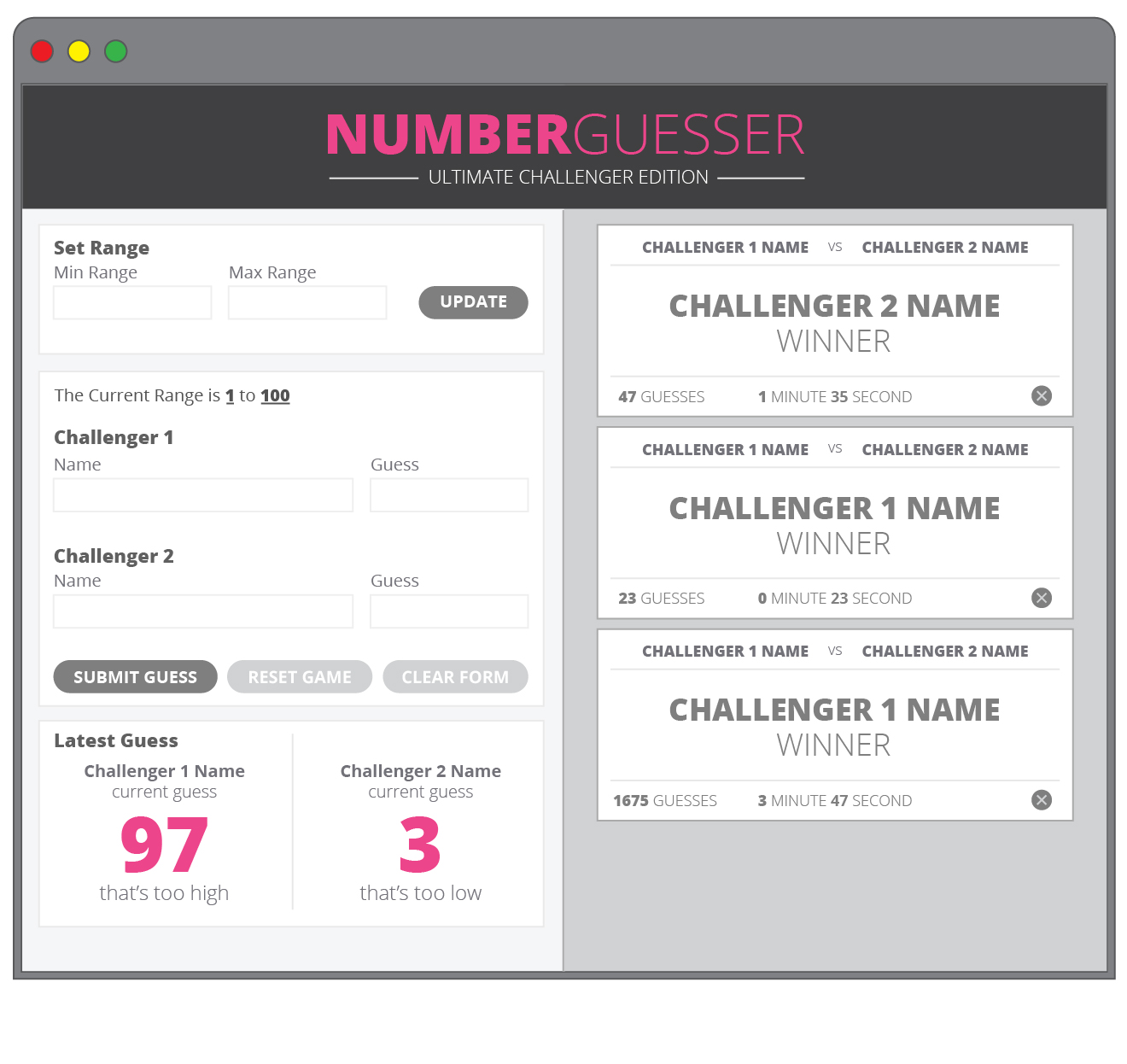 Number Guesser Winner Cards